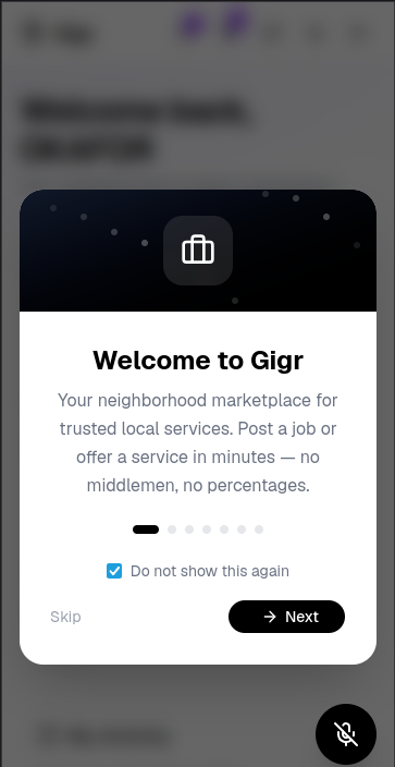 Gigr onboarding on a phone